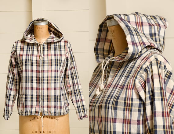 1960s Cotton Plaid Hooded Sportswear Lightweight Z