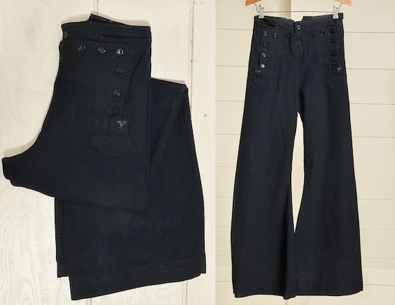 WWII Sailor Pants US Navy Military Black Wool Sail