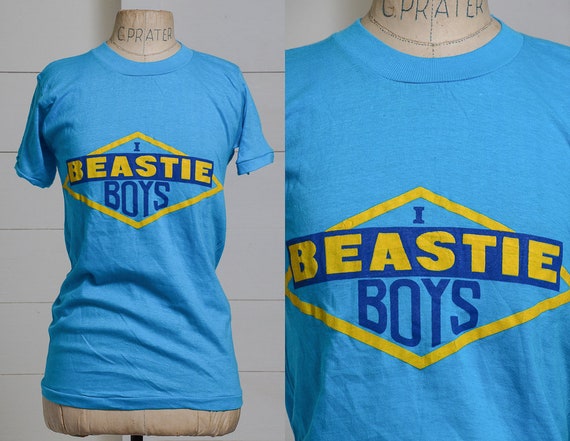 1980s Beastie Boys Bootleg Hip Hop Blue Cotton T … - image 1