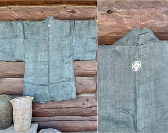 1800s Japanese Indigo Linen Kimono Robe Jacket