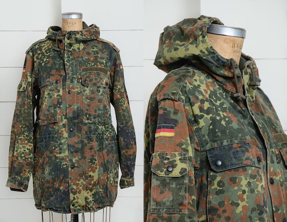 Vintage Hooded German Camouflage Cotton Military F