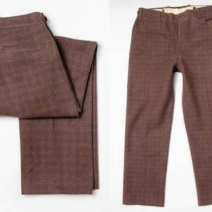 1950s Wool Plaid Work Pants Brown High Waisted Workwear Trousers 36 x 31