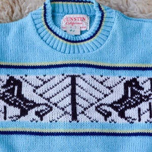 1950s Deadstock Kids Sweater Blue Cherub Horse Knit Wool Ski Sweater size 4 image 3