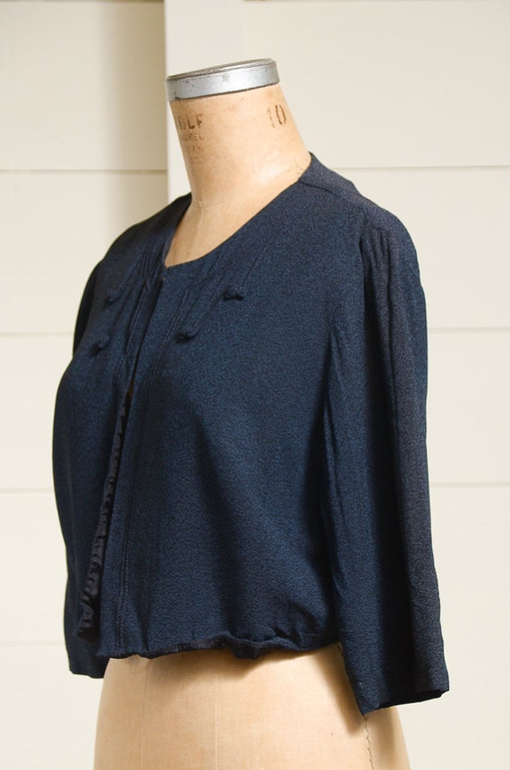 1950s Bolero Jacket Navy Blue Rayon Crop Blouse - image 3