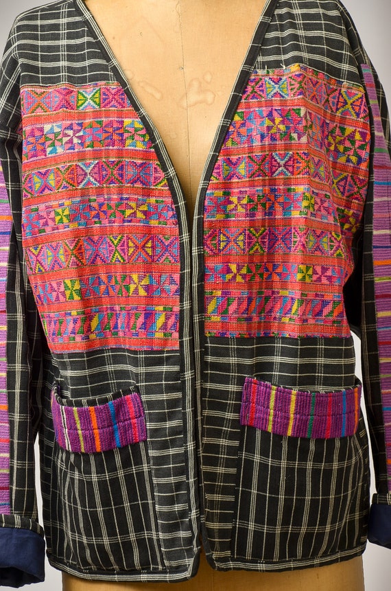 1970s Guatemalan Jacket Hand Woven Quilted Black … - image 5