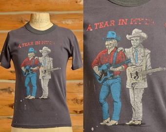 1980s Hank Williams Jr A Tear in My Beer Black Cotton Country T Shirt