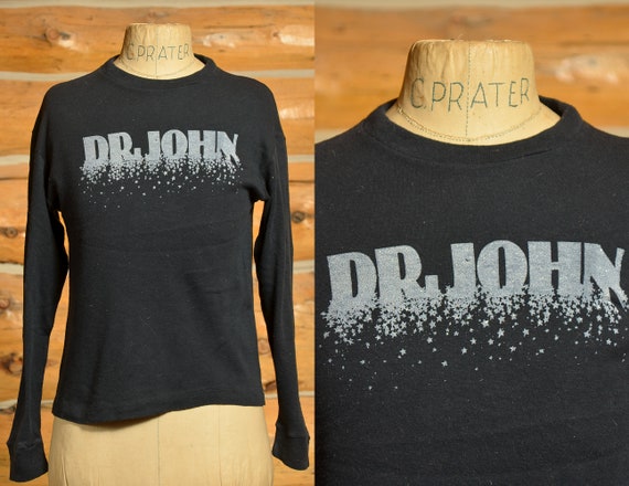 1970s Dr. John Glitter Print Long Sleeve Black Cot