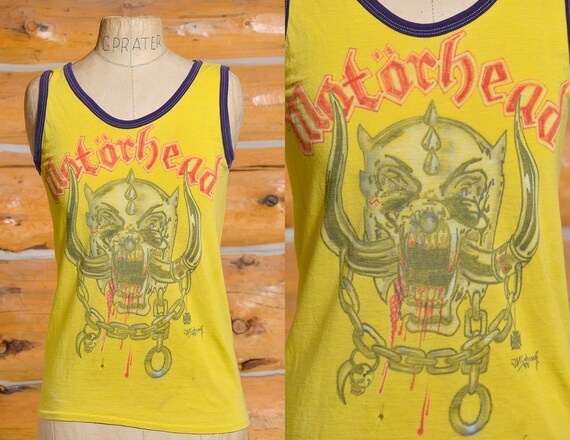 1980s Motorhead Fan Painted Yellow Hesher Tank Top