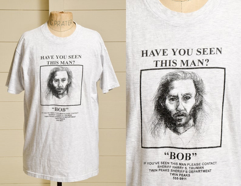 90s Twin Peaks BOB Have You Seen This Man Grey Cotton T Shirt image 1