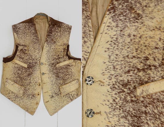 Antique 1800's Calf Skin Western Vest Cinch Back R