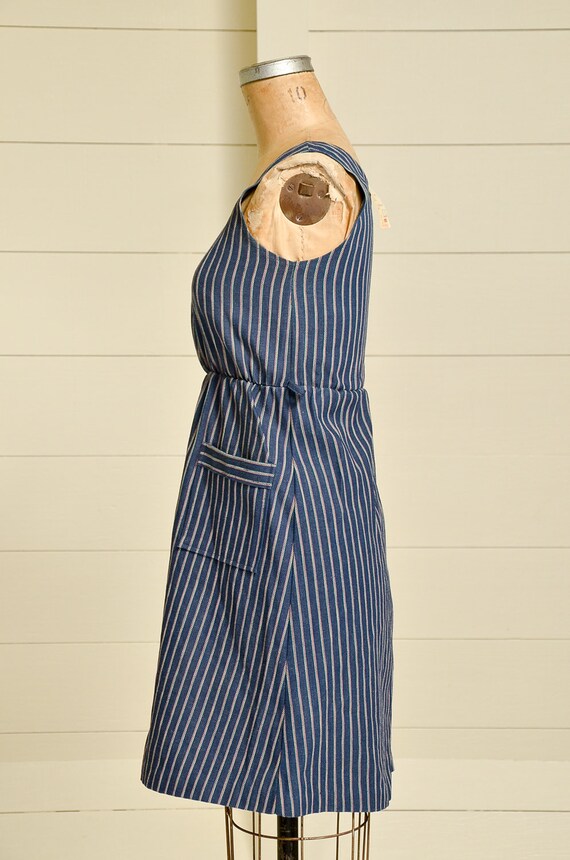 Vintage Denim Pinafore Dress Blue Stripe Heavy Co… - image 3