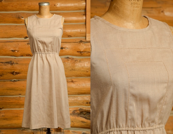 1970s Natural Linen Dress Modern Jute Tone Midi D… - image 1