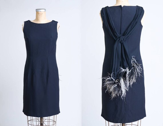 60s Ostrich Feather Black Rayon Fitted Wiggle Part