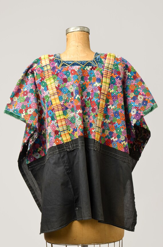 Antique Guatemalan Huipil Blouse Black Hand Woven… - image 5