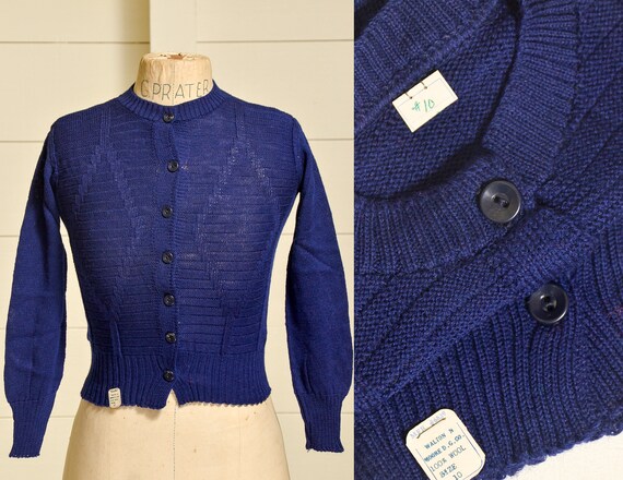 1950s Deadstock Cardigan Sweater Navy Blue Wool Kn