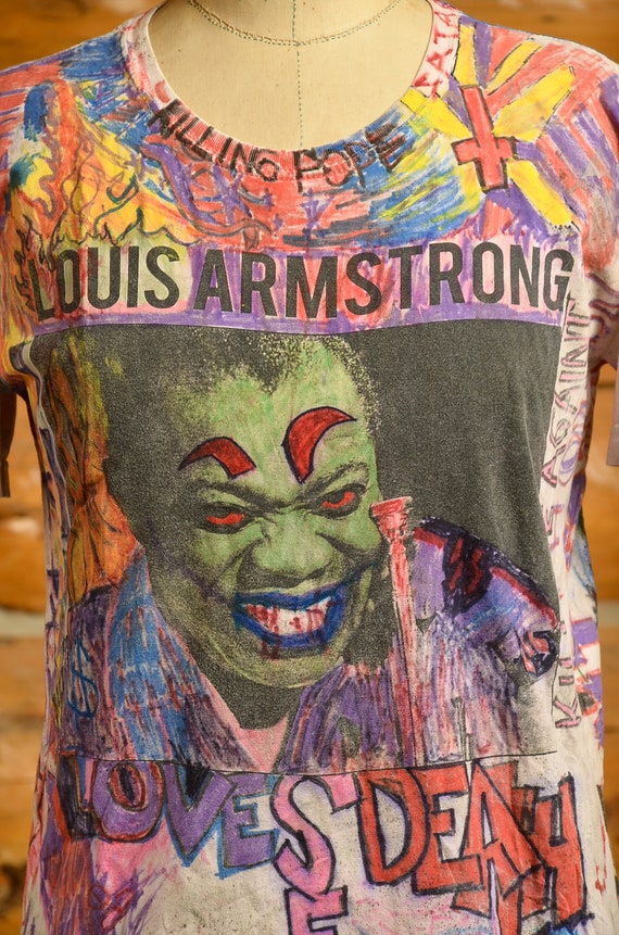 Vintage Hand Drawn All Over Print Louis Armstrong… - image 2