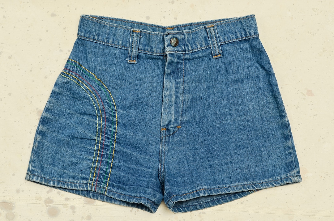 1970s Disco Shorts High Waisted Rainbow Stitched Denim Shorts Etsy 1970s-disco-shorts-high-waisted-rainbow-stitched-denim-shorts-etsy