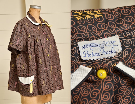 1950s Maternity Babydoll Blouse Black & Brown Butt