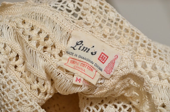Antique Crochet Blouse Ivory Cotton Button Back B… - image 6