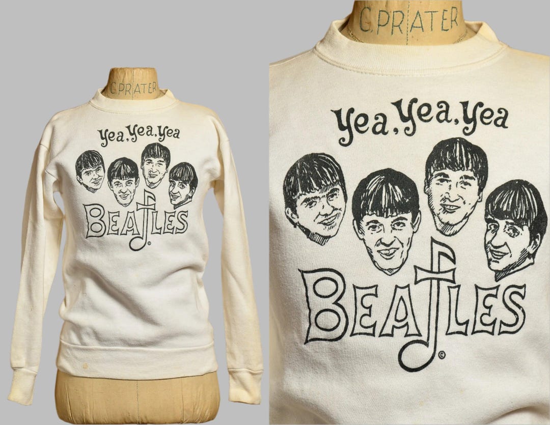 1960s Beatles Sweatshirt White Cotton Promo British Invasion
