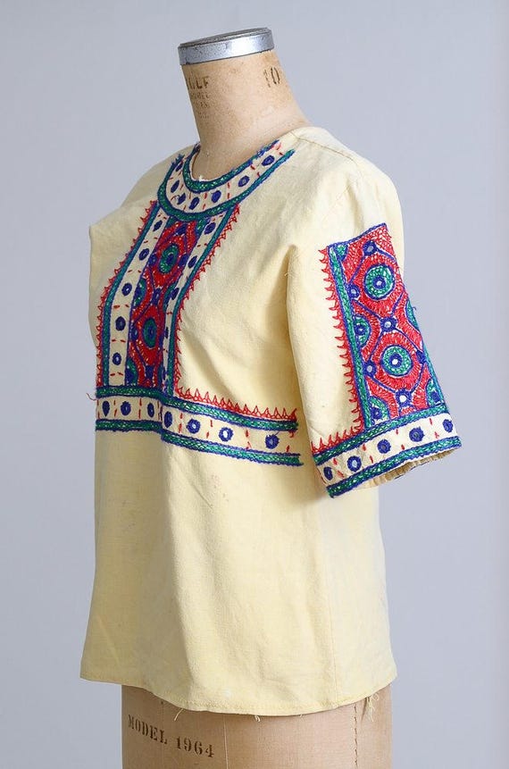 1960s Banjara Indian Cotton Blouse Hand Embroider… - image 2