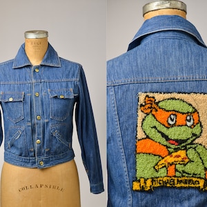1960s Selvedge Denim Jean Jacket Hand Stitched Teenage Mutant Ninja Turtle Trucker Denim Jacket