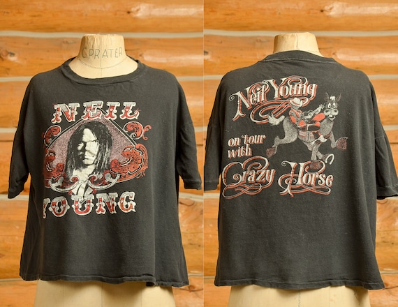 1970s Neil Young and Crazy Horse Black Cotton Fro… - image 1