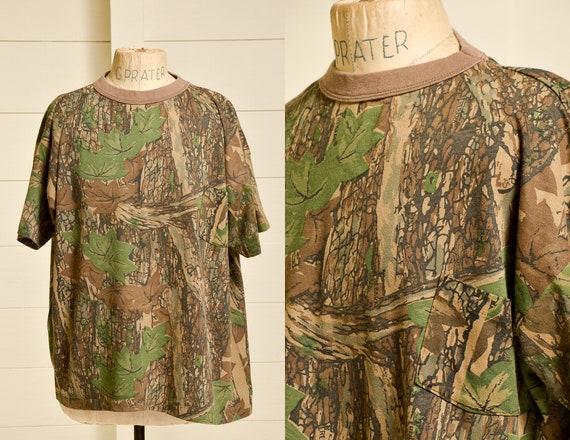 80s Camo Tee Distressed Army Green Camouflage T Sh