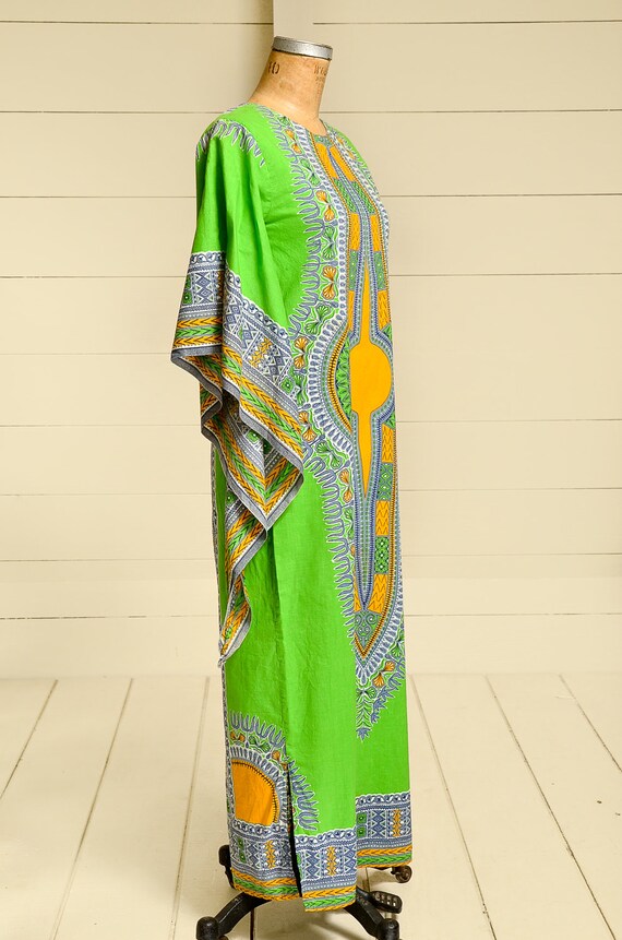 70s Dashiki Caftan Dress Bohemian Angel Sleeve Gr… - image 2