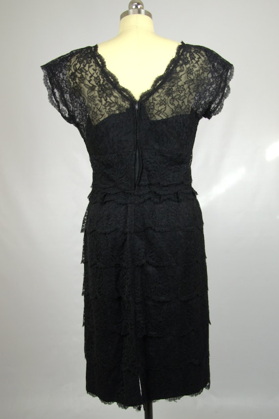 1950s Black Lace Cocktail Dress Empire Waist Shea… - image 4
