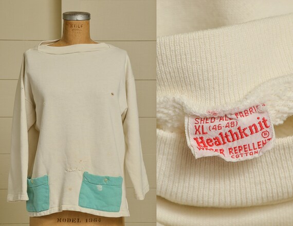 1950s Sweatshirt Pouch Pocket Color Block Distress