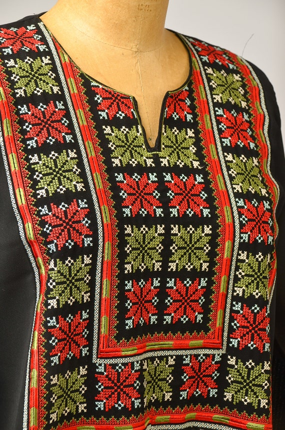 1970s Afghan Dress Dress Black and Red Embroidere… - image 6