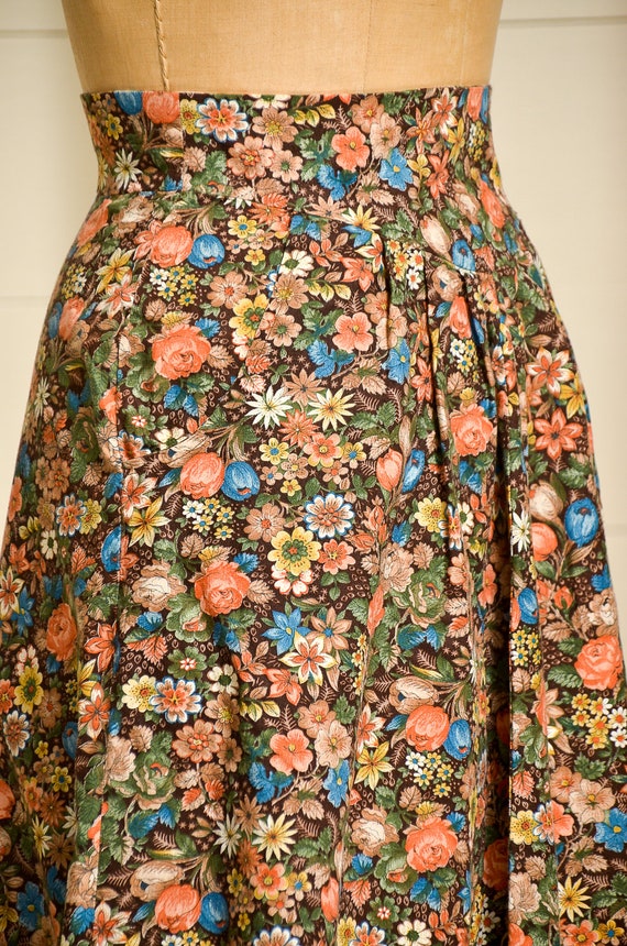 1970s Prairie Skirt Brown & Rust Floral Bouquet P… - image 3