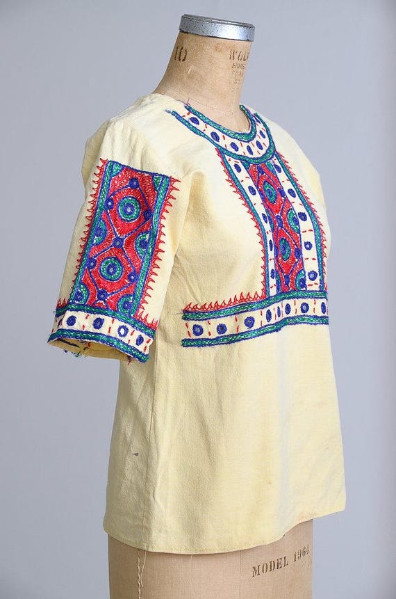 1960s Banjara Indian Cotton Blouse Hand Embroider… - image 3