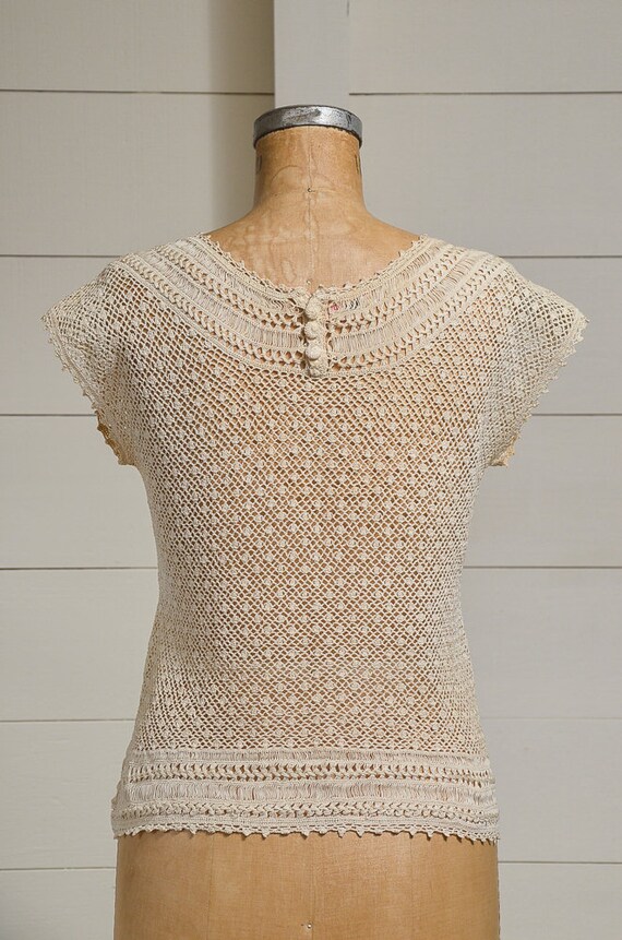 Antique Crochet Blouse Ivory Cotton Button Back B… - image 4