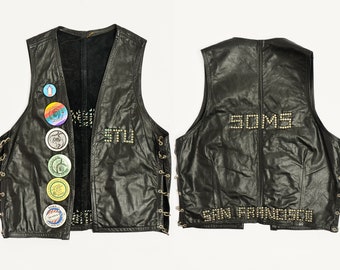 1980s Leather SOMS South Of Market Sluts San Francisco Historic Gay Bar Folsom & 6th Studded Leather Vest STU