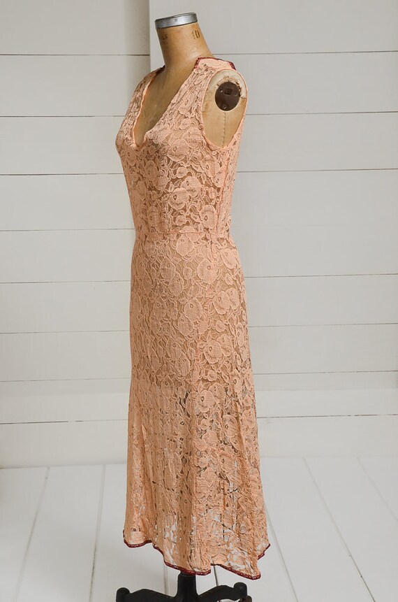 1920s Peach Lace Dress Sherbet Pastel Fitted Even… - image 3