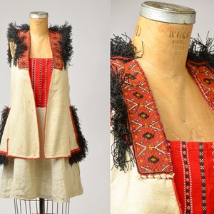 Antique Balkan Folk Dress and Vest Set Heavy Embroidered Bavarian Two Piece Costume Dress