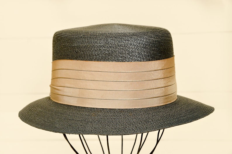 1940s Dobbs Natural Straw Woven Short Brim Formal Hat