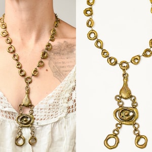1970s Brutalist Brass Sculptural Bubbles In The Manor of Jack Boyd Huge Pendant Necklace