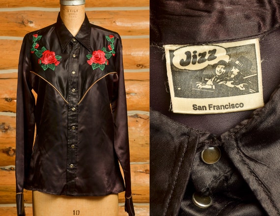 1970s Jizz San Fransisco Glam Rock Black Satin We… - image 1