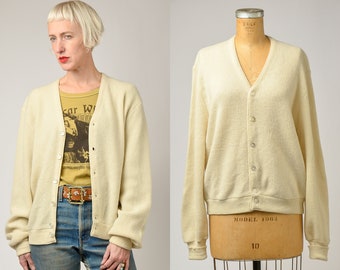 1960s Grandpa Sweater Ivory Knit Mod Button Down Cardigan Sweater