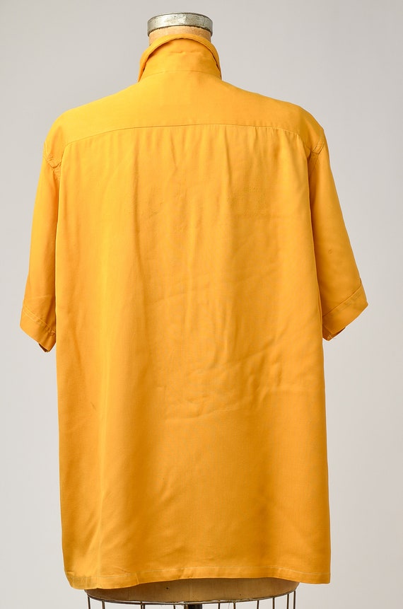 1950s Bowling Shirt Mustard Yellow Rayon Crown Pr… - image 4