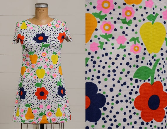 60s Dolly Dress Bright Floral & Polka Dot Psychede