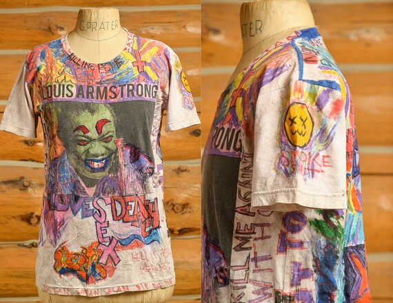 Vintage Hand Drawn All Over Print Louis Armstrong… - image 1