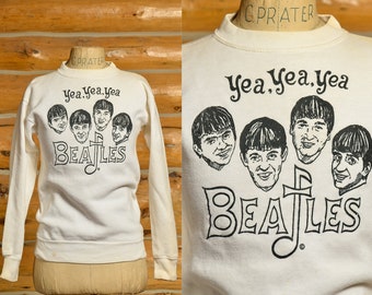 1960s Beatles Sweatshirt White Cotton Promo British Invasion Cotton Sweatshirt