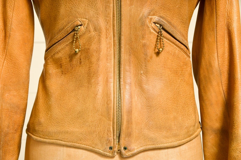 1930s Thurlows Leather Jacket Grommet Zipper Pleated Back Etsy