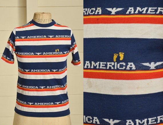 1970s Hang Ten Striped America T Shirt 