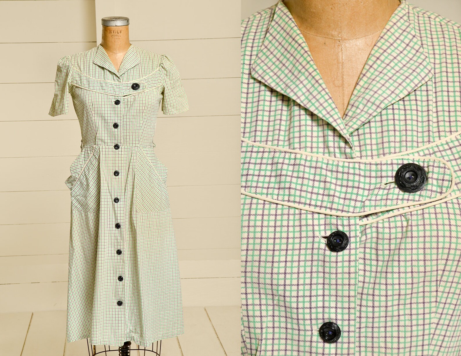 1930s Cotton Day Dress Plaid Button Down House Dress Etsy