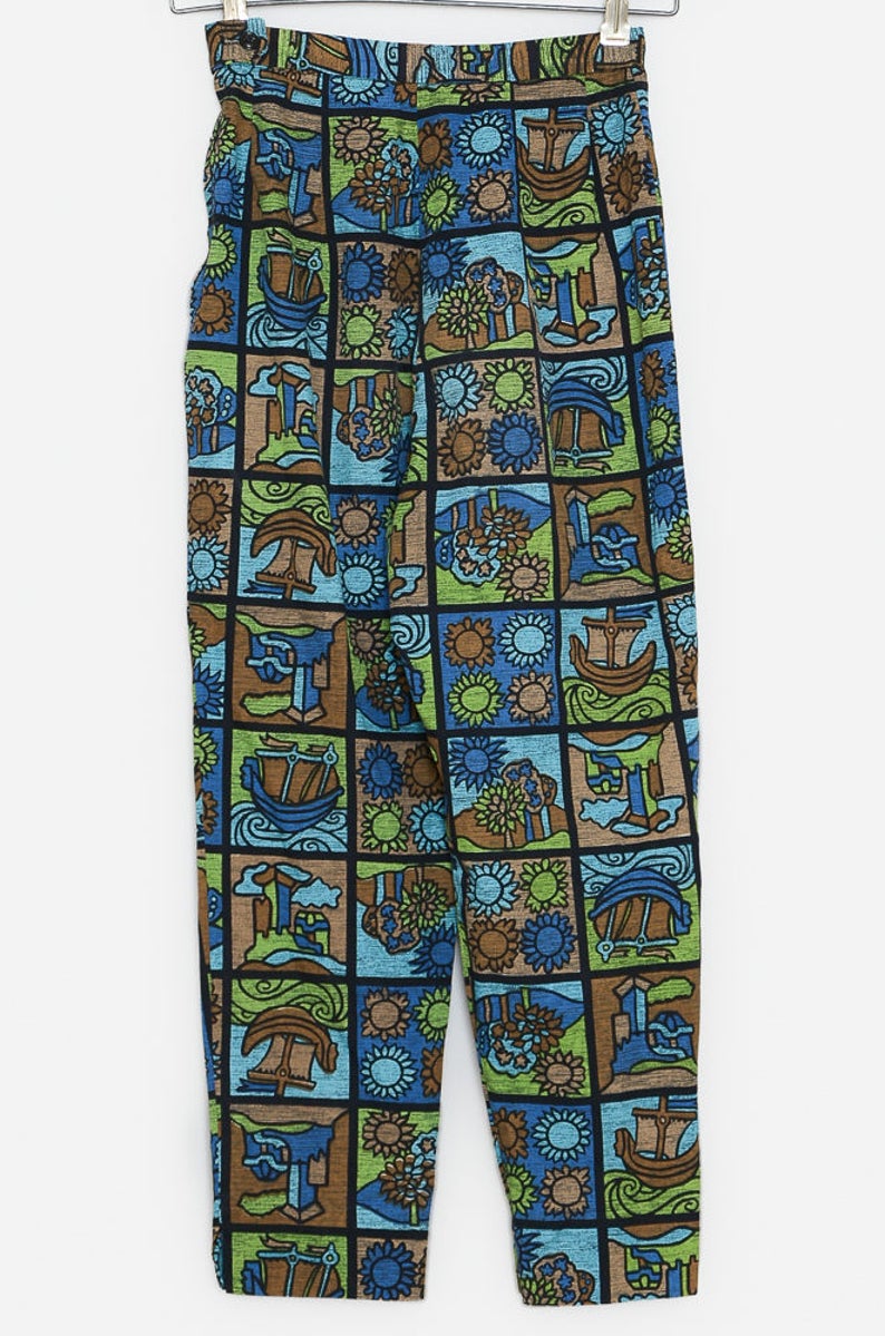 1950s Cigarette Pants Boats and Flowers High Waisted Capri ...